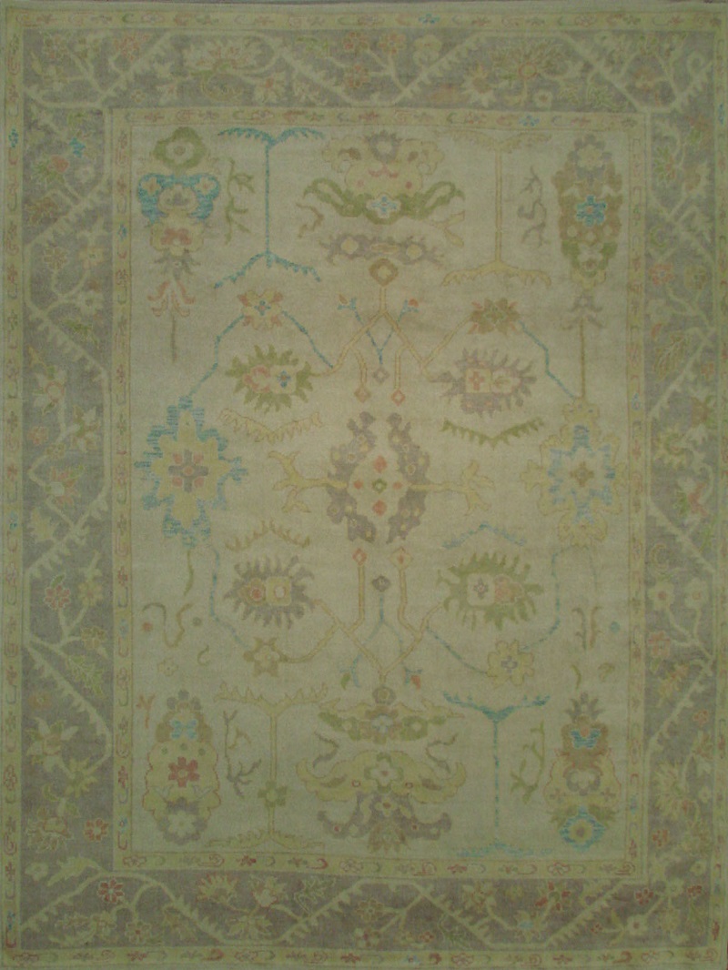 Oushak Rugs Ushak 21670 Ivory - Beige & Lt. Grey - Grey Hand Knotted Rug