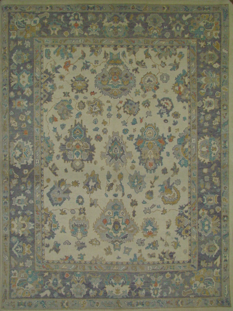 Oushak Rugs Ushak 21644 Ivory - Beige & Lt. Grey - Grey Hand Knotted Rug