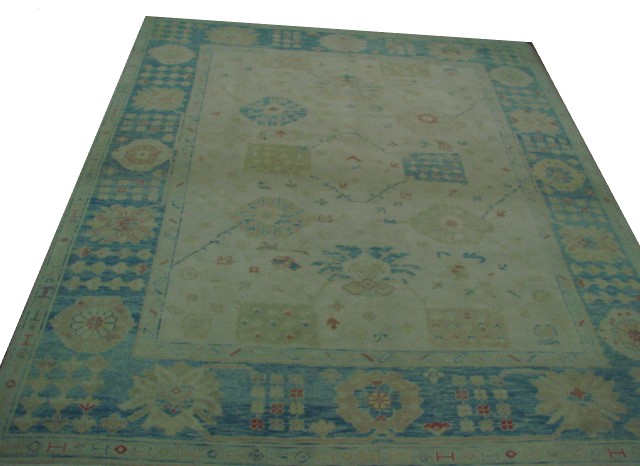 Oushak Rugs Ushak 20933 Ivory - Beige & Medium Blue - Navy Hand Knotted Rug