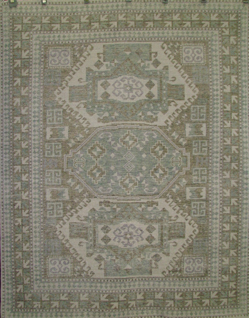 Persian & Antique Reproduction Rugs Turk-3 21915 Aqua - Lt.Green & Camel - Taupe Hand Knotted Rug