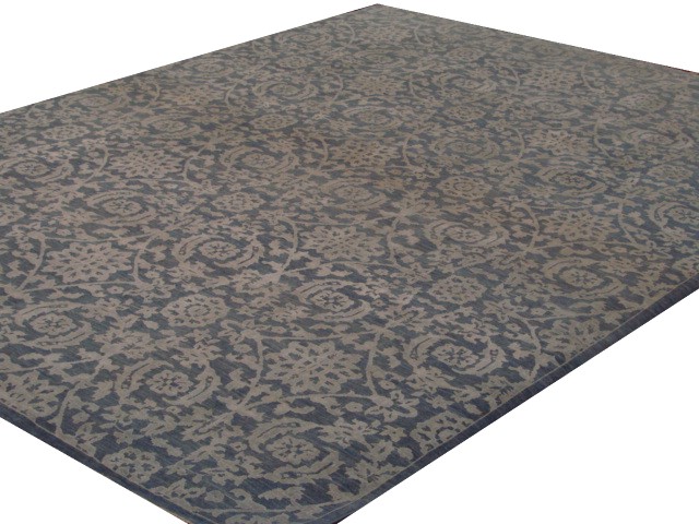 Transitional & Casual Rugs Noor Silk 21825 Black - Charcoal & Medium Blue - Navy Hand Knotted Rug