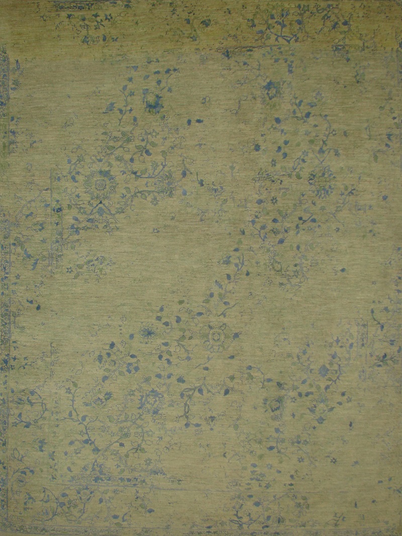 Transitional & Casual Rugs Noor Silk 20859 Lt. Gold - Gold & Lt. Blue - Blue Hand Knotted Rug
