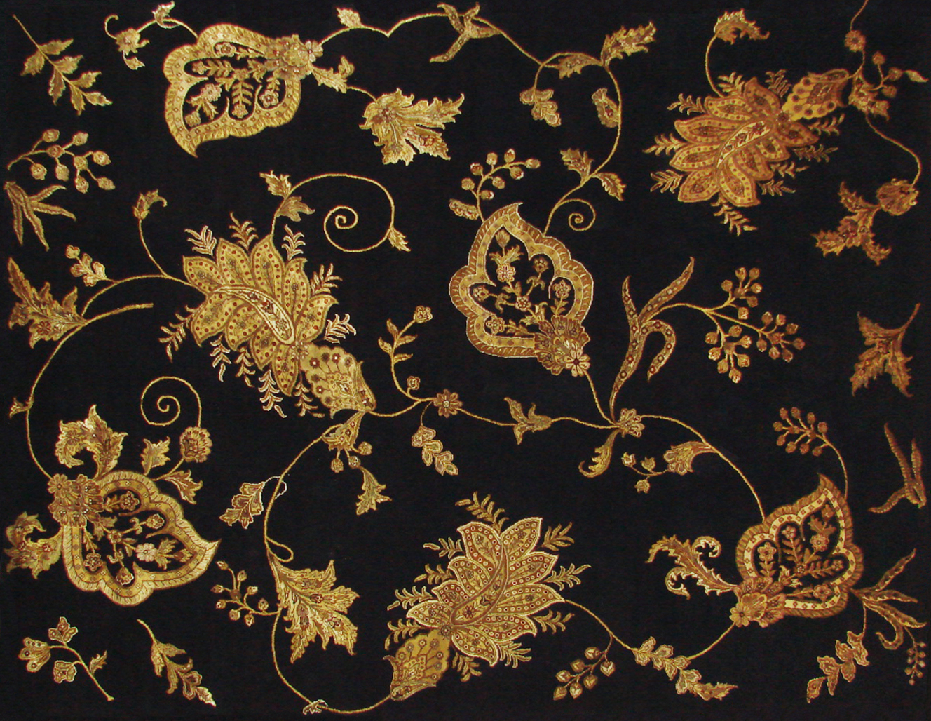 Transitional & Casual Rugs Silk Flower Paisley 19745 Black - Charcoal & Lt. Gold - Gold Hand Knotted Rug
