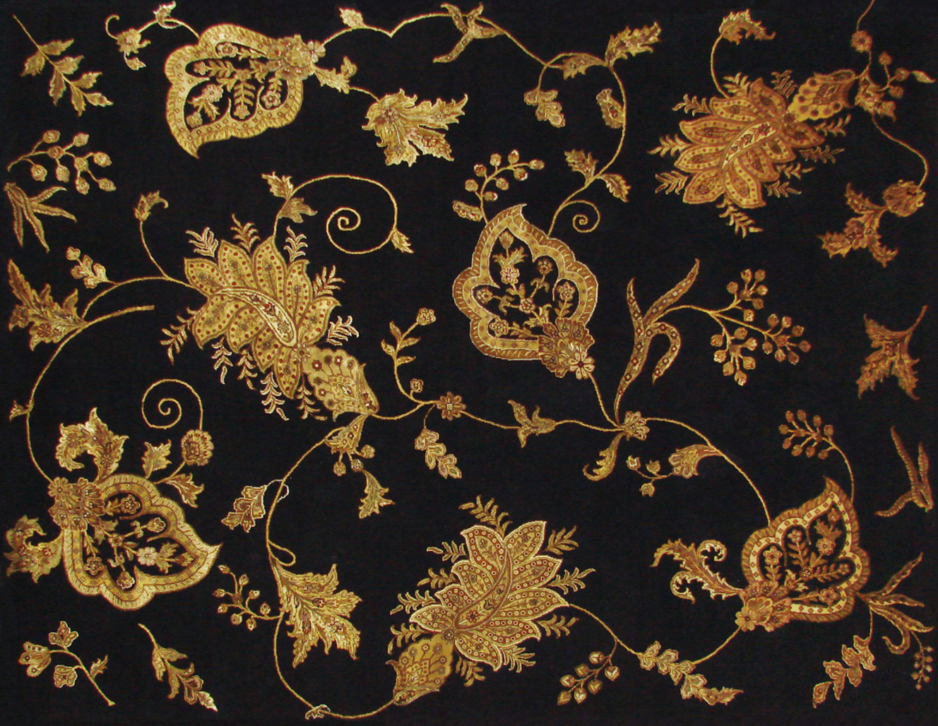 Traditional & Oriental Rugs Silk Flower Paisley 19745 Black - Charcoal & Lt. Gold - Gold Hand Knotted Rug