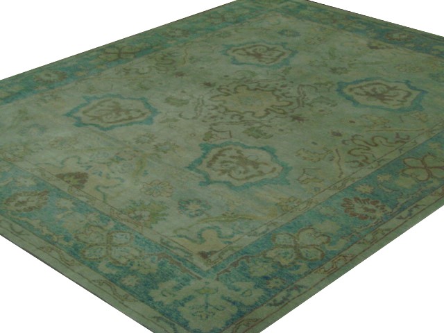 Oushak Rugs Ushak 20928 Ivory - Beige & Lt. Blue - Blue Hand Knotted Rug