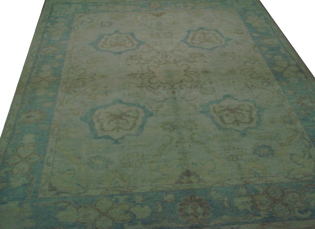 Oushak Rugs Ushak 20928 Ivory - Beige & Lt. Blue - Blue Hand Knotted Rug