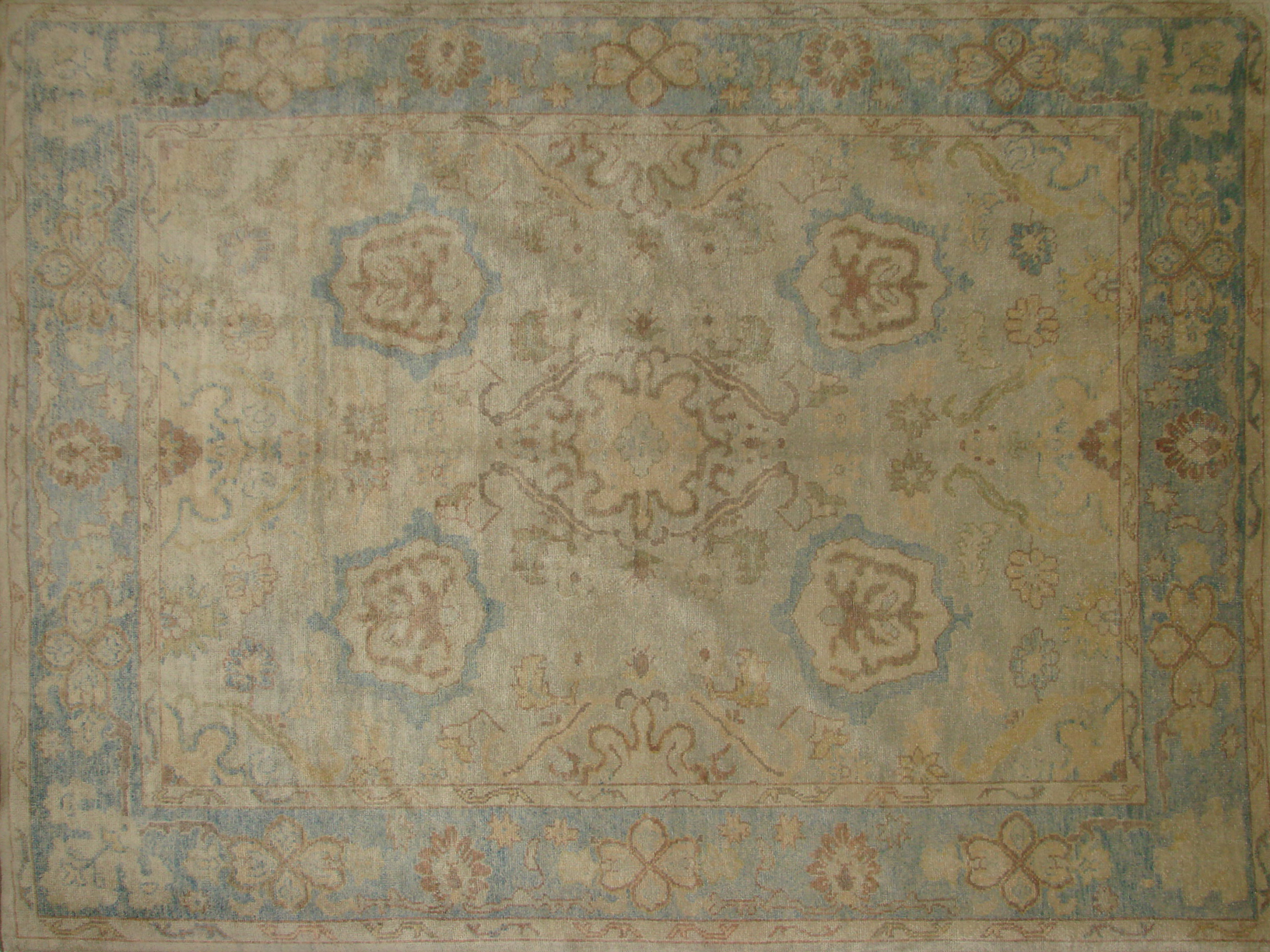 Oushak Rugs Ushak 20928 Ivory - Beige & Lt. Blue - Blue Hand Knotted Rug