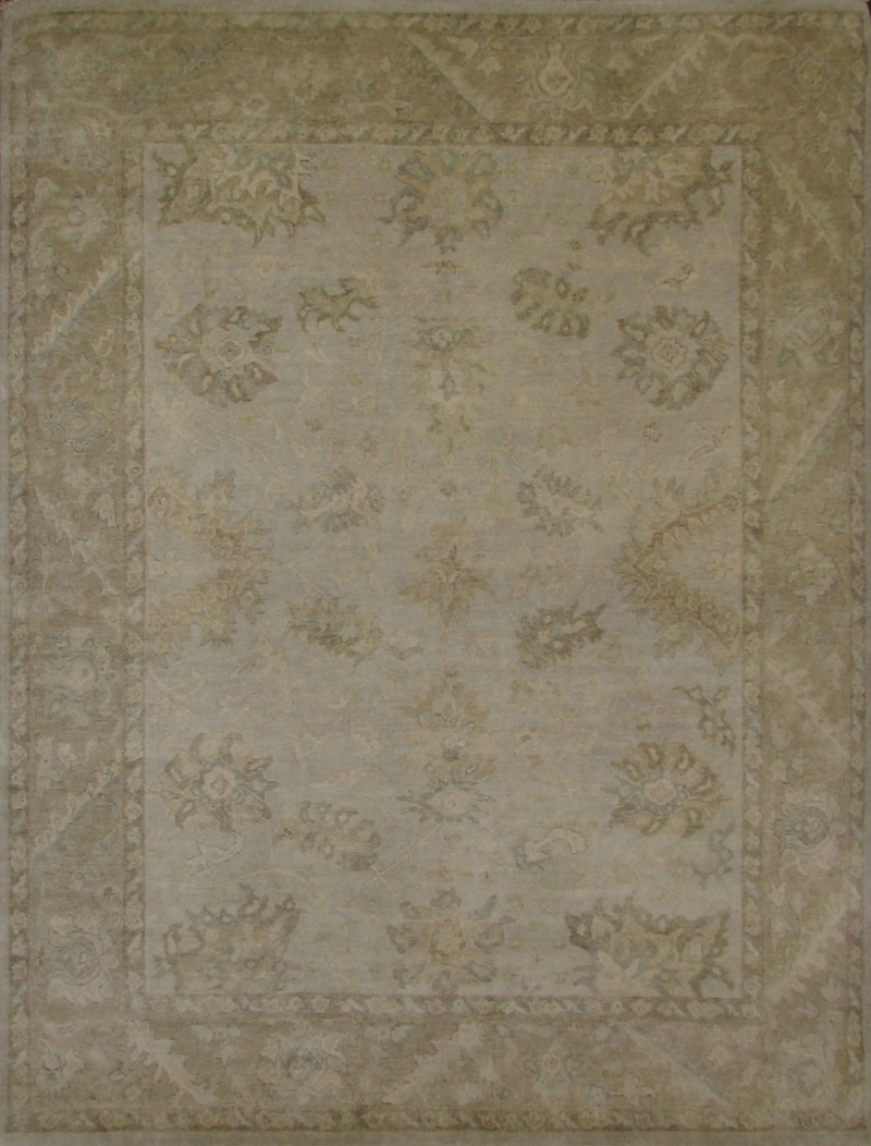 Oushak Rugs Fine Turkish Knot 19758 Lt.Green & Camel - Taupe Hand Knotted Rug