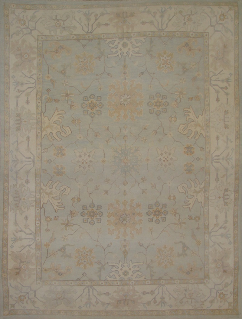 Oushak Rugs Fine Turkish Knot 19705 Lt. Blue - Blue & Ivory - Beige Hand Knotted Rug