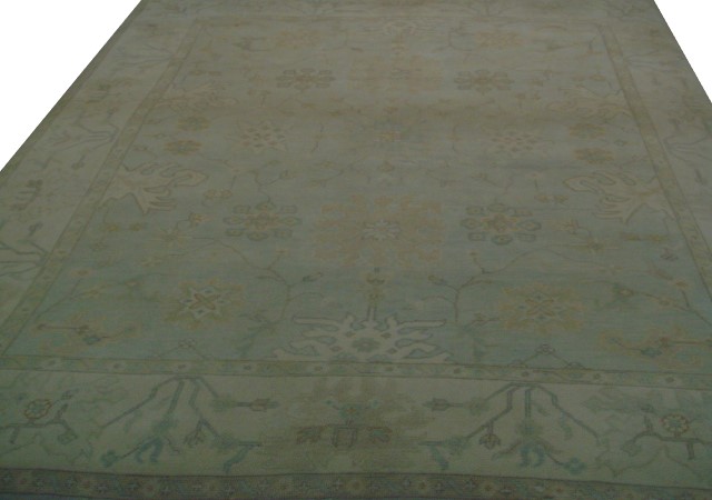 Oushak Rugs Fine Turkish Knot 19705 Lt. Blue - Blue & Ivory - Beige Hand Knotted Rug