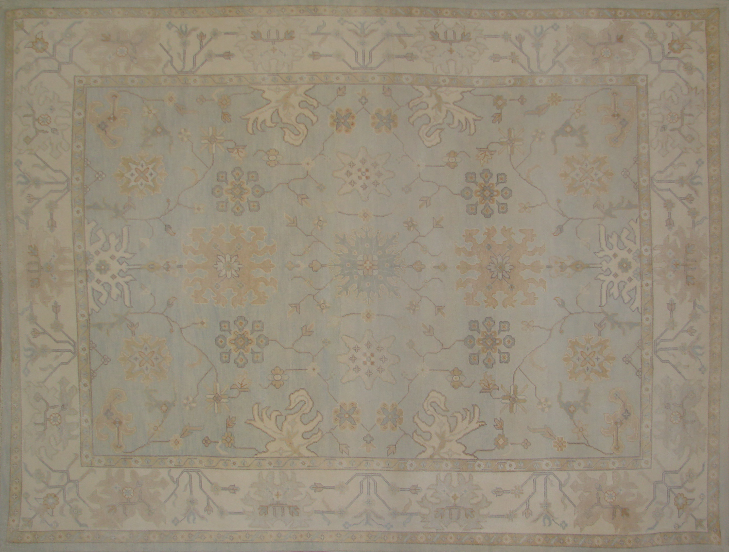 Oushak Rugs Fine Turkish Knot 19705 Lt. Blue - Blue & Ivory - Beige Hand Knotted Rug