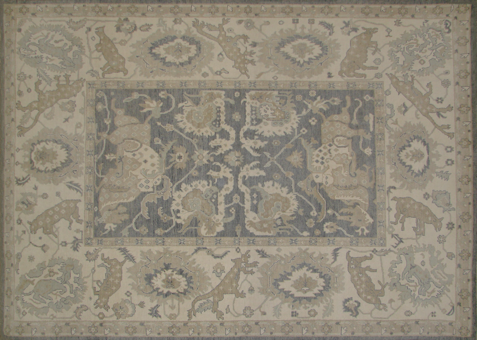 Oushak Rugs Turk-2 19693 Medium Blue - Navy & Ivory - Beige Hand Knotted Rug