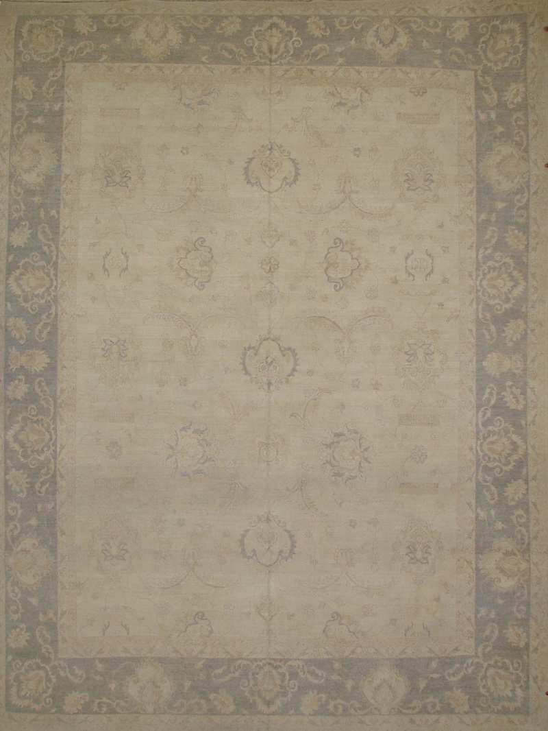 Oushak Rugs Chobi WW 19258 Ivory - Beige & Lt. Grey - Grey Hand Knotted Rug