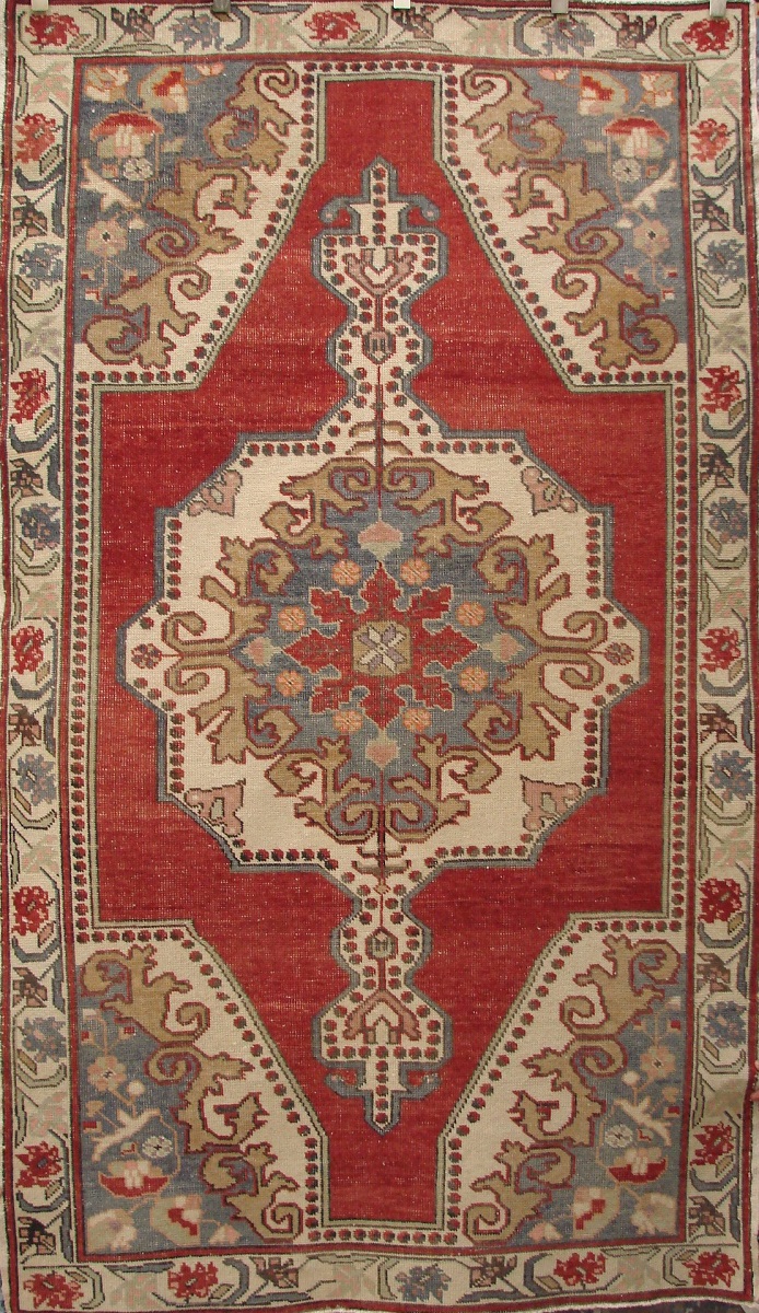 Persian & Tribal Rugs Anatolia 022037 Red - Burgundy & Ivory - Beige Hand Knotted Rug