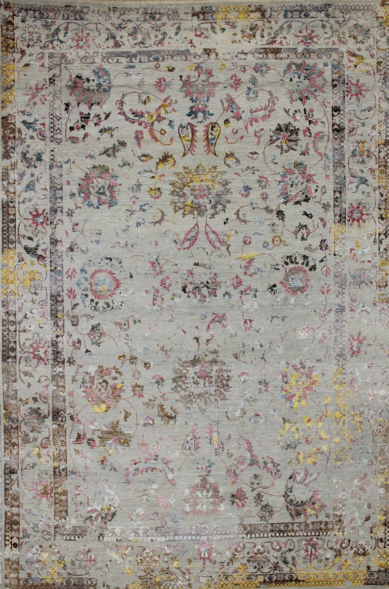 Contemporary Rugs & Transitional Rugs Sapphire 022731 Ivory - Beige & Lt. Grey - Grey Hand Knotted Rug