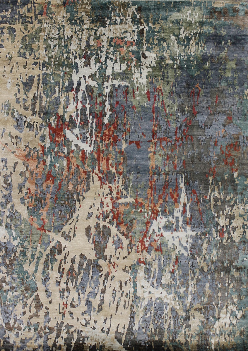 Contemporary Rugs & Transitional Rugs Spalsh 022724 Green & Multi Hand Knotted Rug