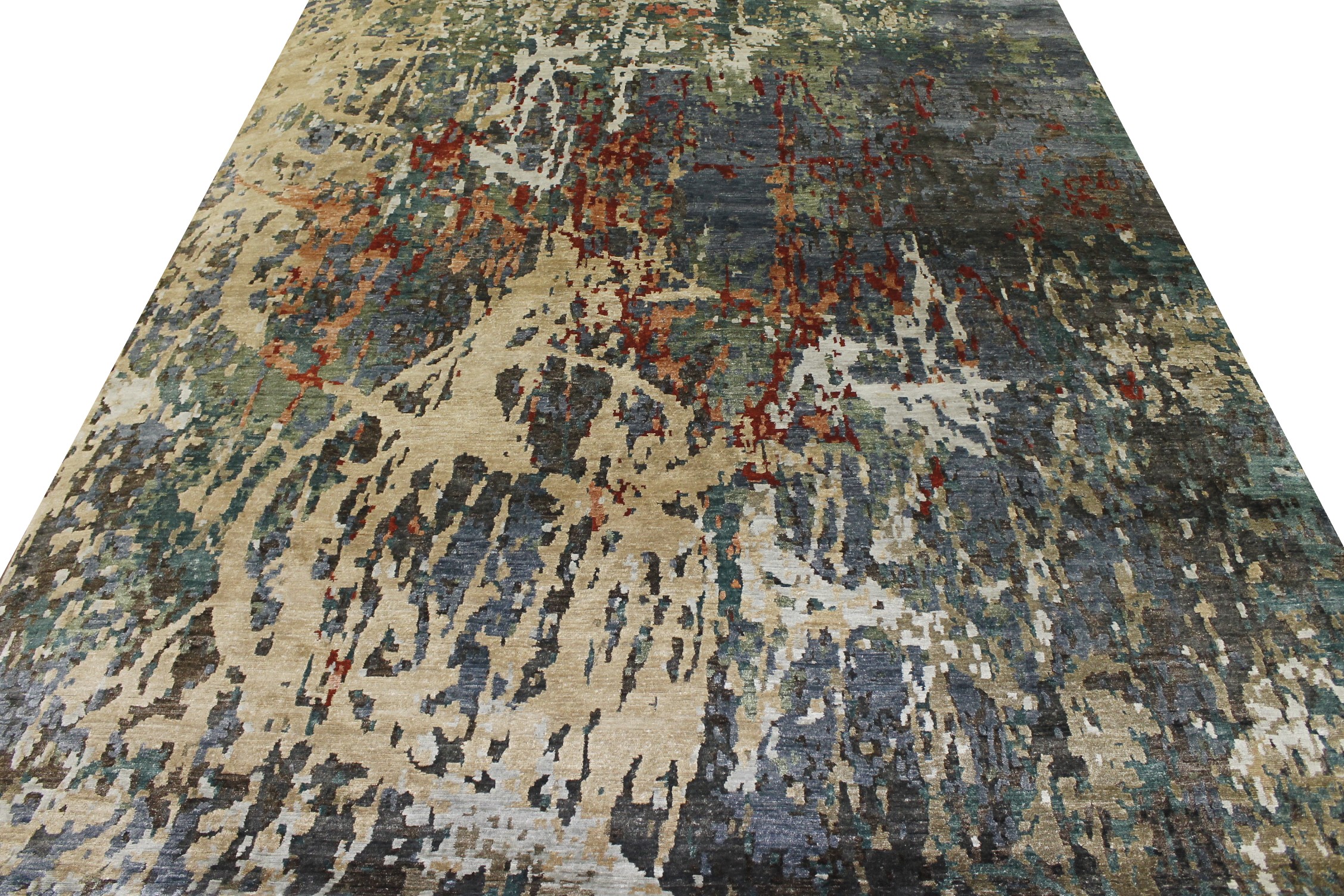 Contemporary Rugs & Transitional Rugs Spalsh 022724 Green & Multi Hand Knotted Rug