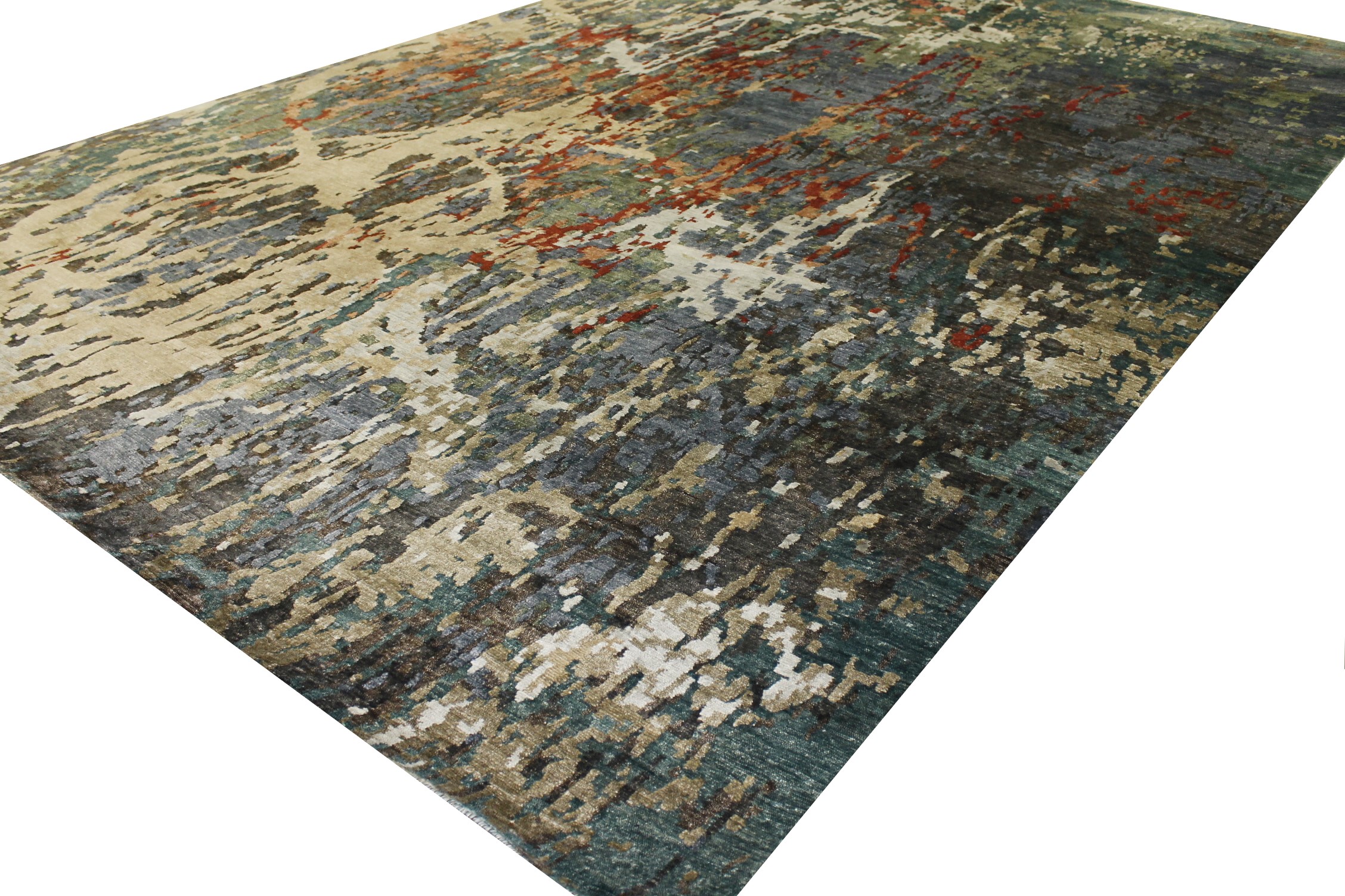 Contemporary & Modern Rugs Spalsh 022724 Green & Multi Hand Knotted Rug