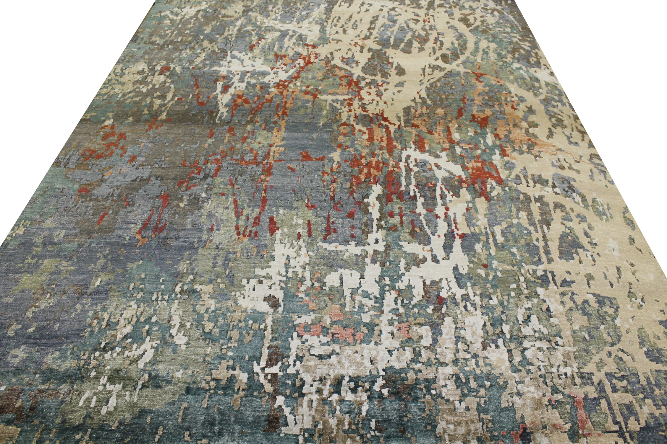 Contemporary Rugs & Transitional Rugs Spalsh 022724 Green & Multi Hand Knotted Rug