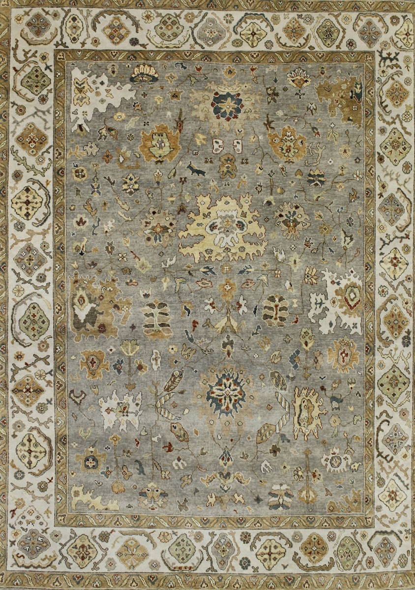 Oushak Rugs Oushak TK-40 P.Knot 022717 Lt. Grey - Grey & Ivory - Beige Hand Knotted Rug