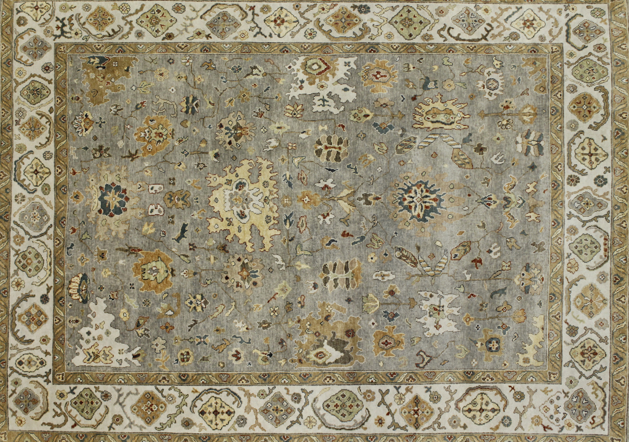 Oushak Rugs Oushak TK-40 P.Knot 022717 Lt. Grey - Grey & Ivory - Beige Hand Knotted Rug