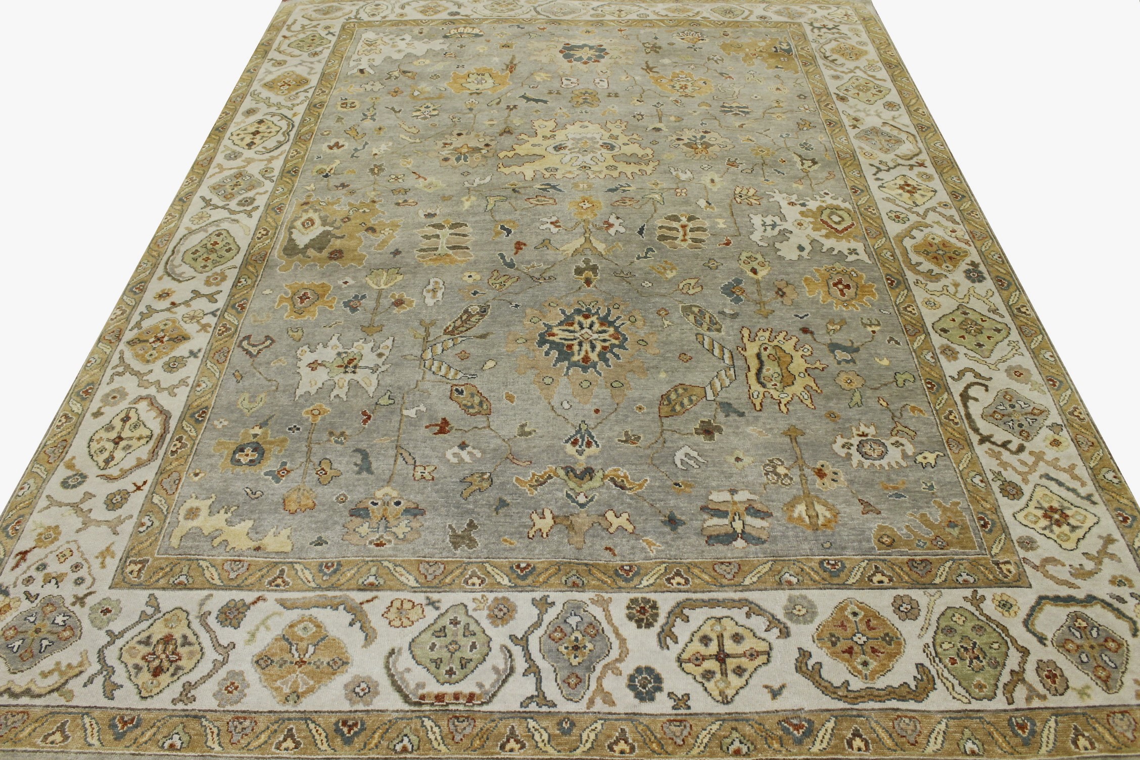 Oushak Rugs Oushak TK-40 P.Knot 022717 Lt. Grey - Grey & Ivory - Beige Hand Knotted Rug