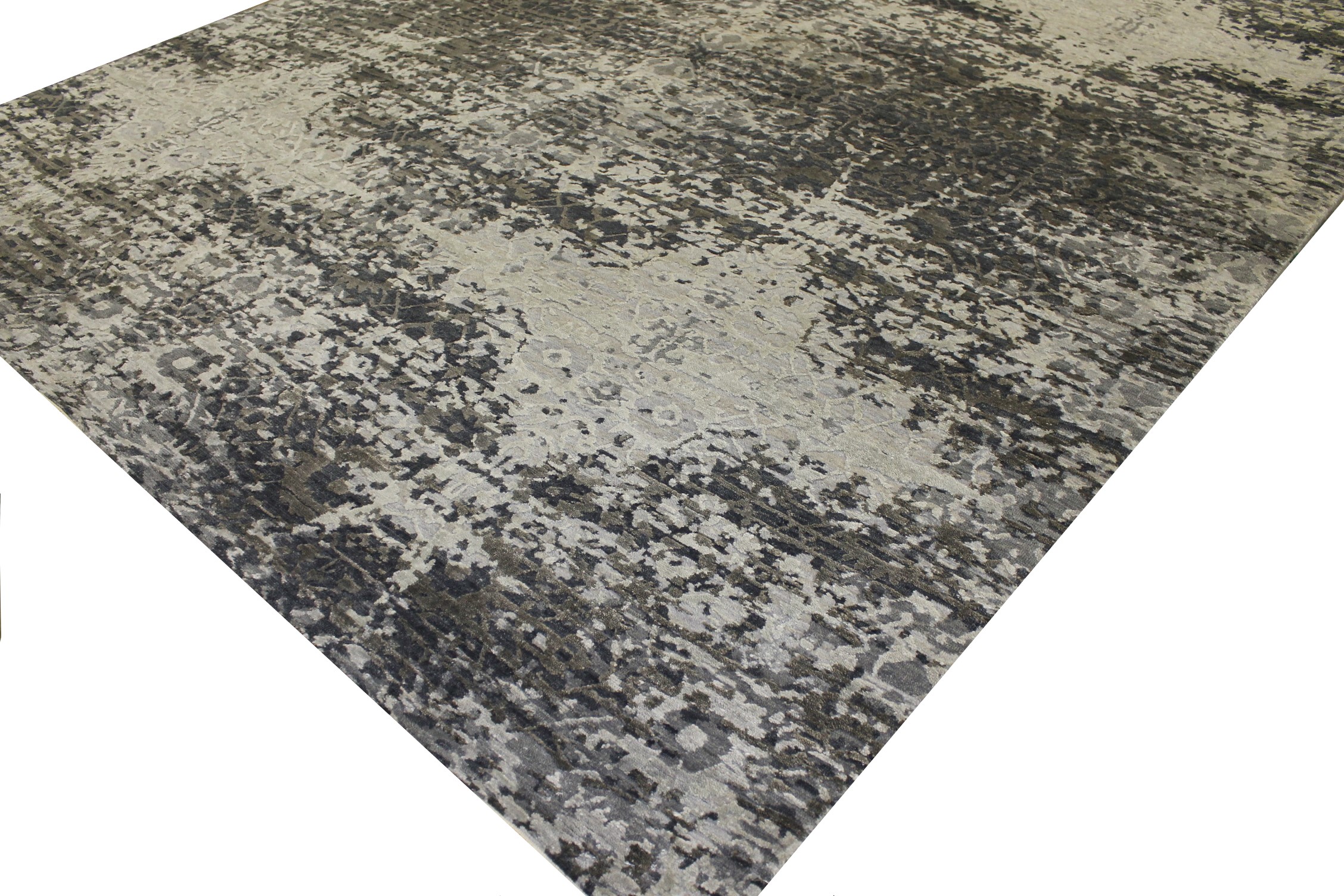 Contemporary & Modern Rugs Splash 022694 Black - Charcoal & Lt. Grey - Grey Hand Knotted Rug