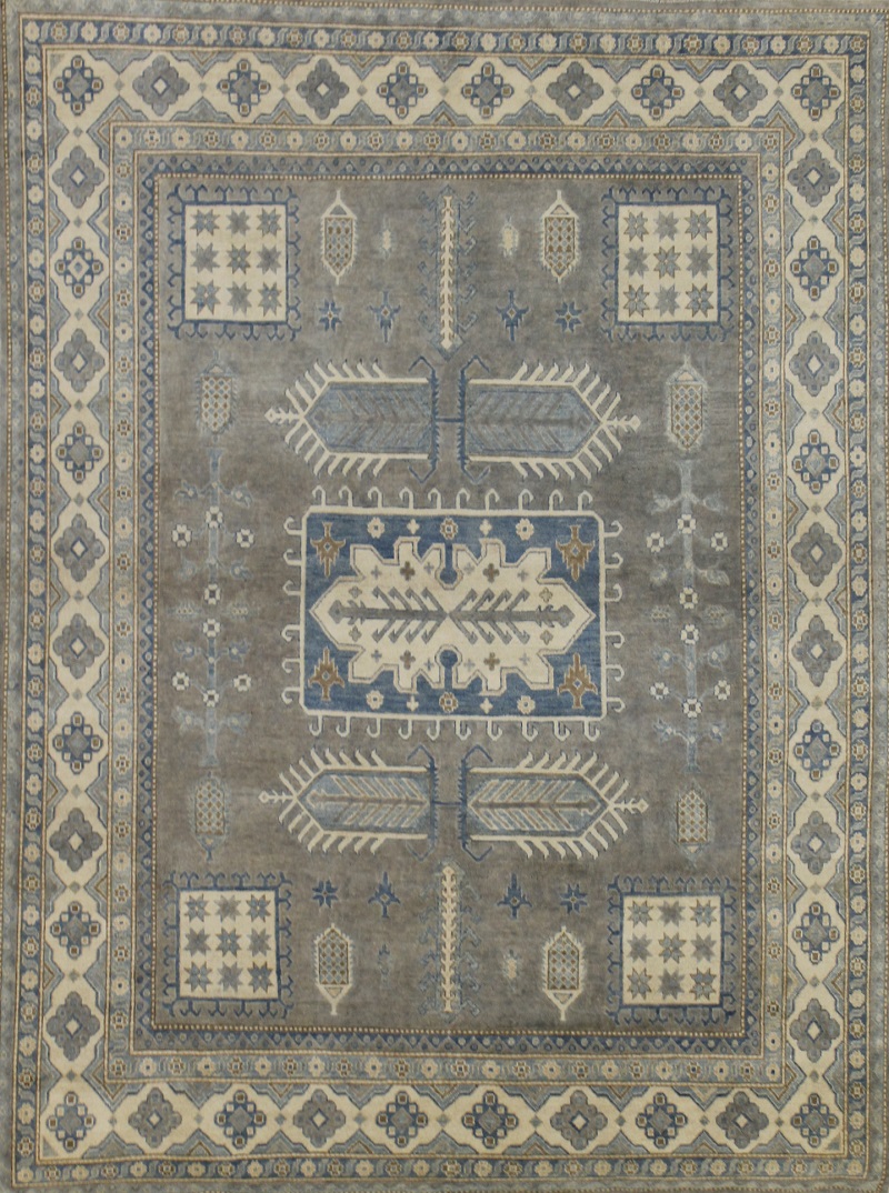 Oushak Rugs Kazak 022572 Lt. Grey - Grey & Ivory - Beige Hand Knotted Rug