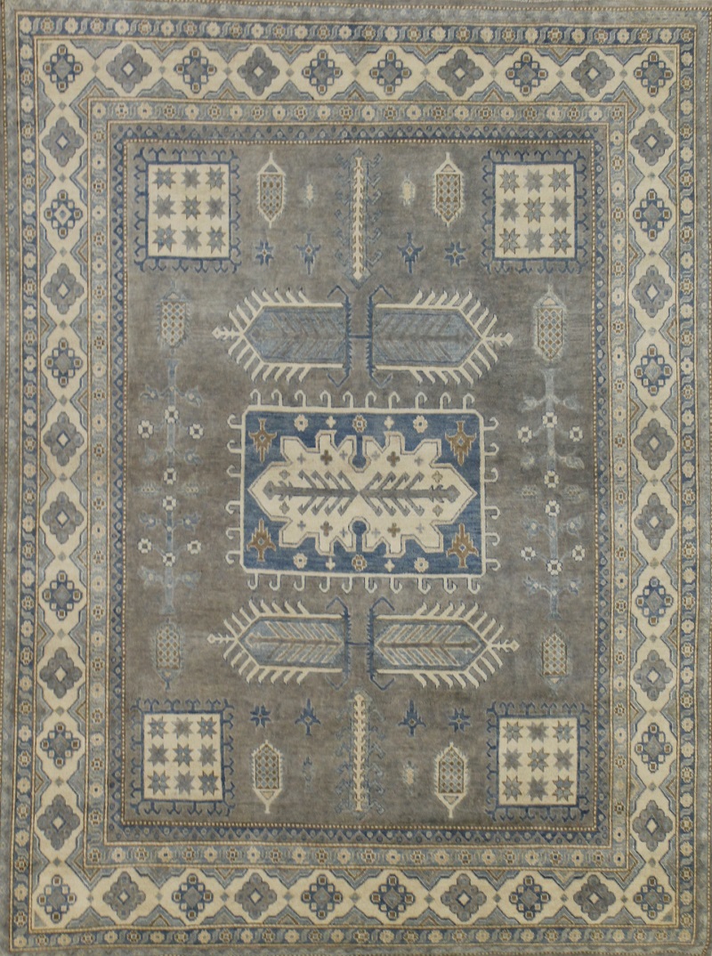 Oushak Rugs Kazak 022572 Lt. Grey - Grey & Ivory - Beige Hand Knotted Rug