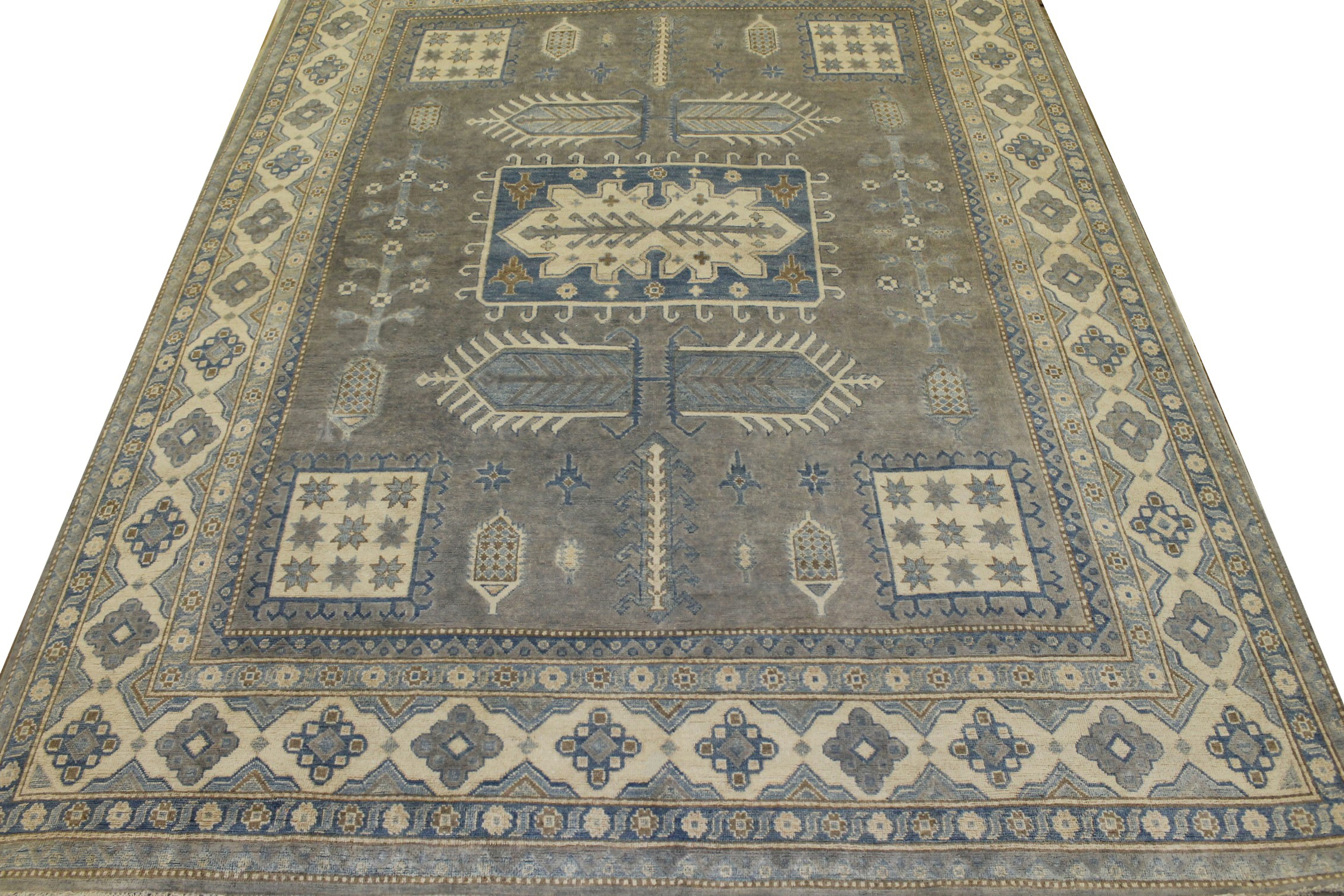 Oushak Rugs Kazak 022572 Lt. Grey - Grey & Ivory - Beige Hand Knotted Rug