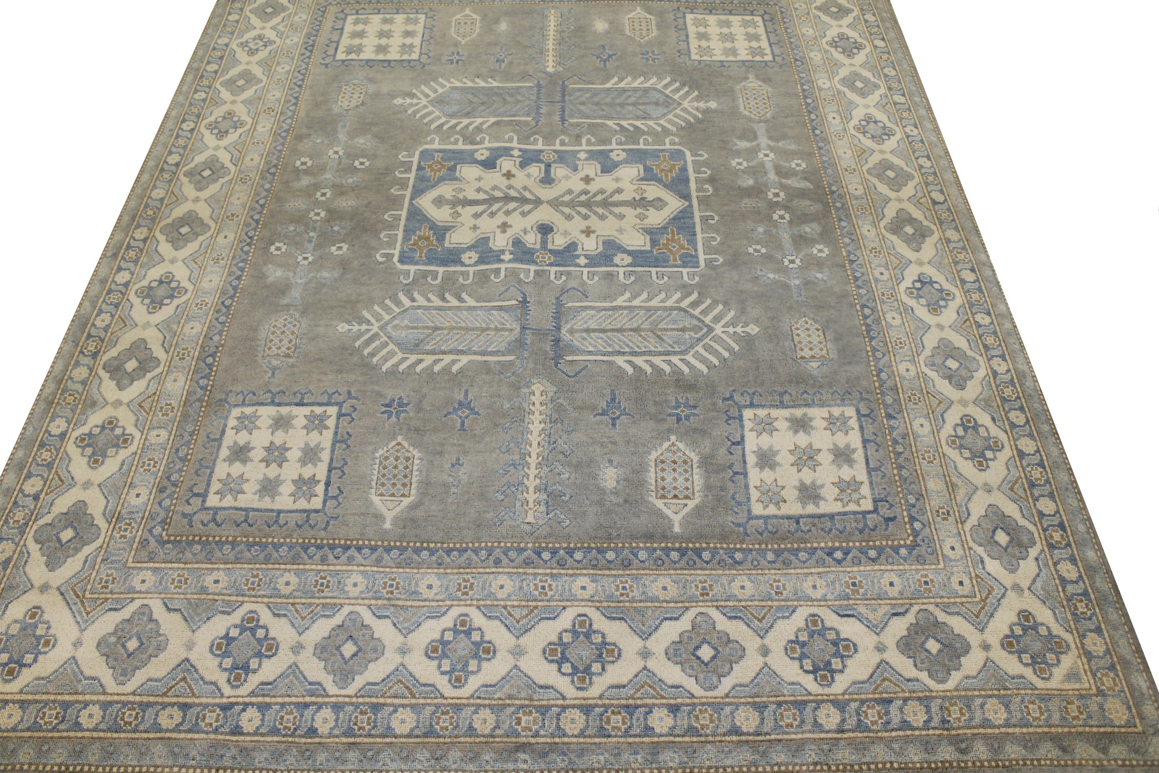 Oushak Rugs Kazak 022572 Lt. Grey - Grey & Ivory - Beige Hand Knotted Rug