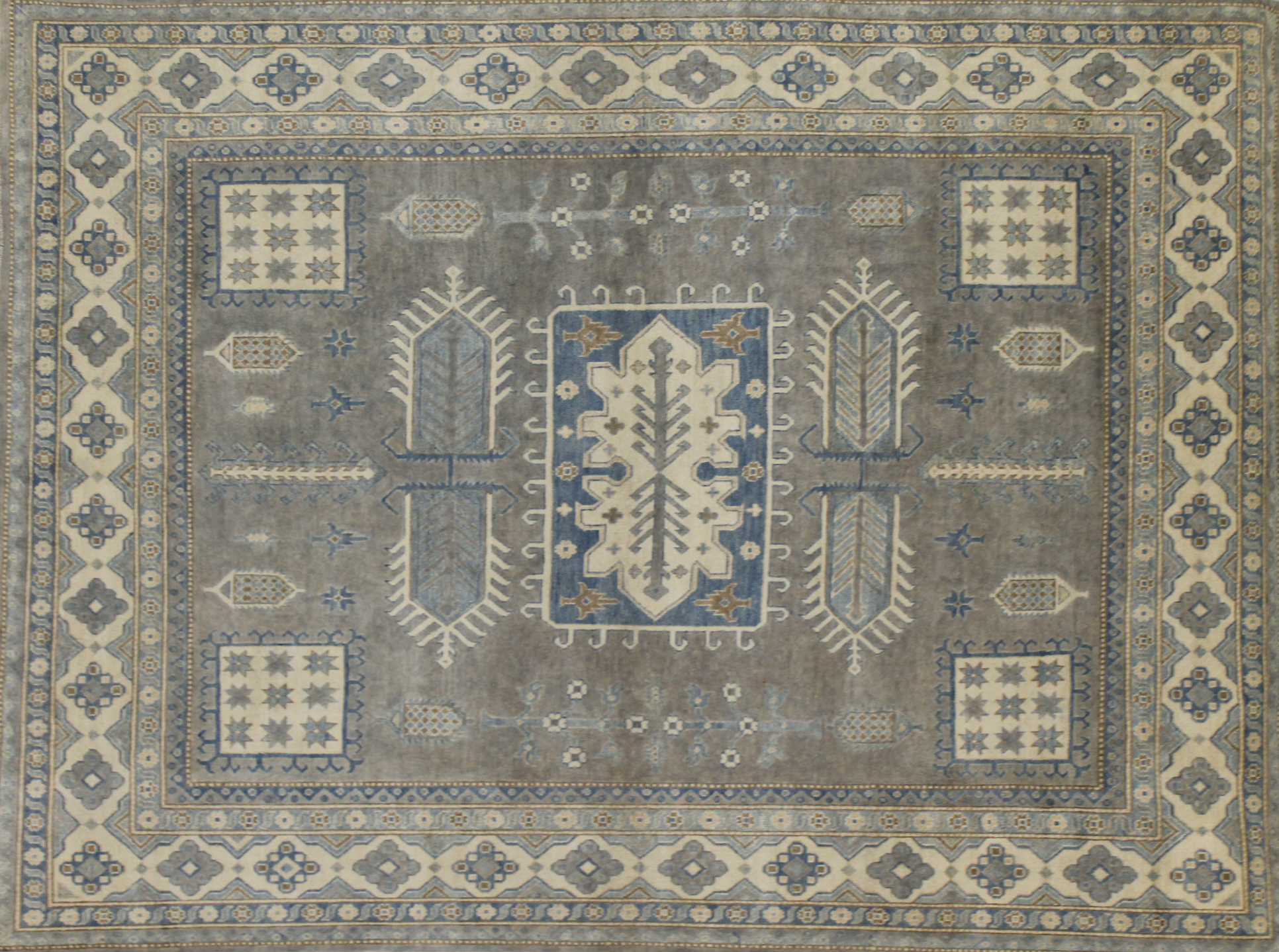 Oushak Rugs Kazak 022572 Lt. Grey - Grey & Ivory - Beige Hand Knotted Rug