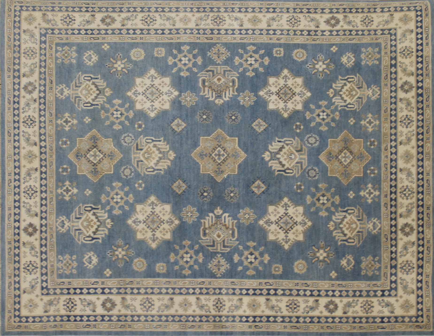 Traditional & Oriental Rugs Kazak 022571 Lt. Blue - Blue & Ivory - Beige Hand Knotted Rug