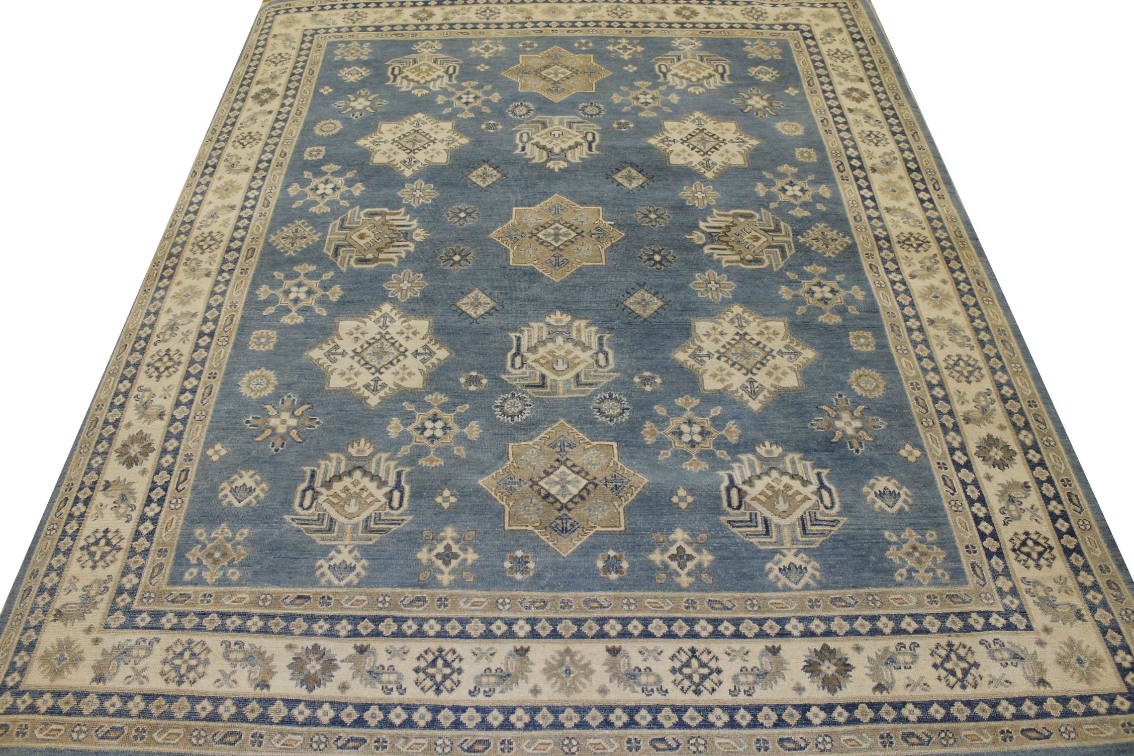 Traditional & Oriental Rugs Kazak 022571 Lt. Blue - Blue & Ivory - Beige Hand Knotted Rug