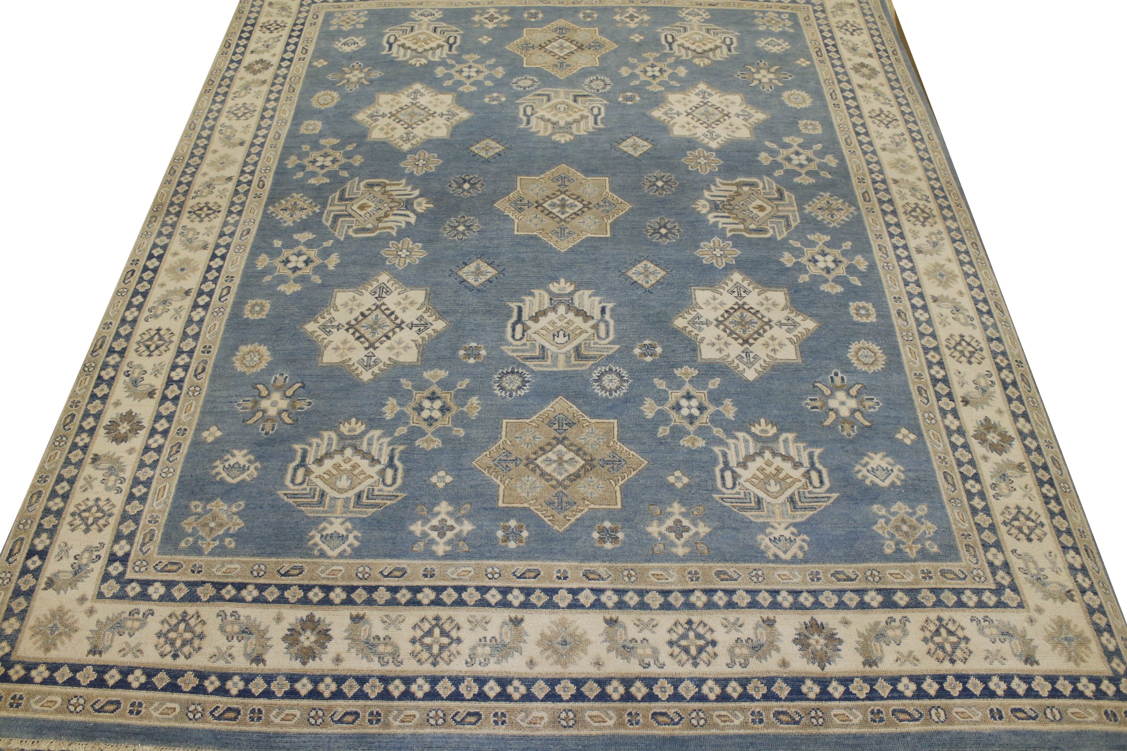 Traditional & Oriental Rugs Kazak 022571 Lt. Blue - Blue & Ivory - Beige Hand Knotted Rug