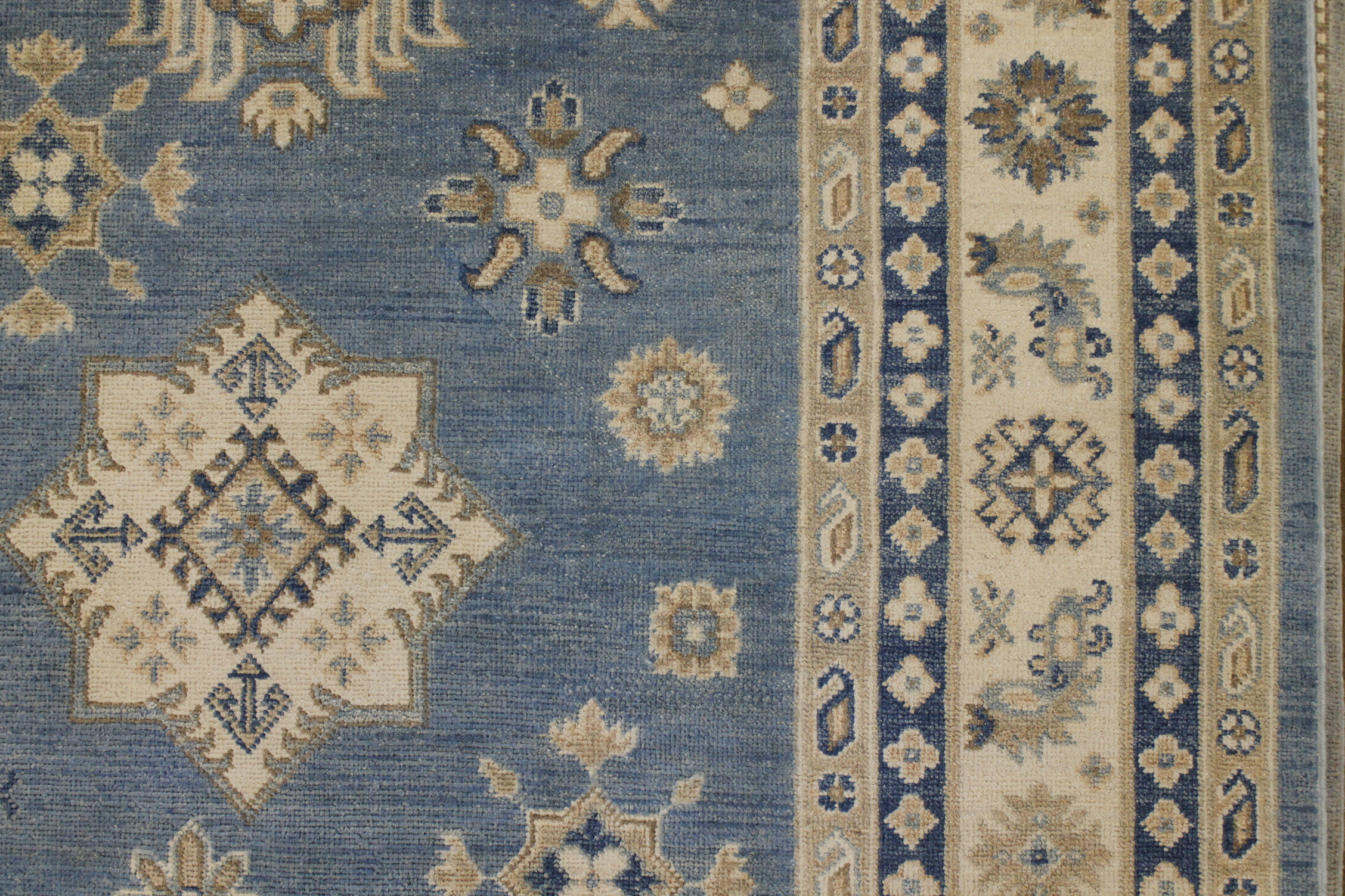 Traditional & Oriental Rugs Kazak 022571 Lt. Blue - Blue & Ivory - Beige Hand Knotted Rug