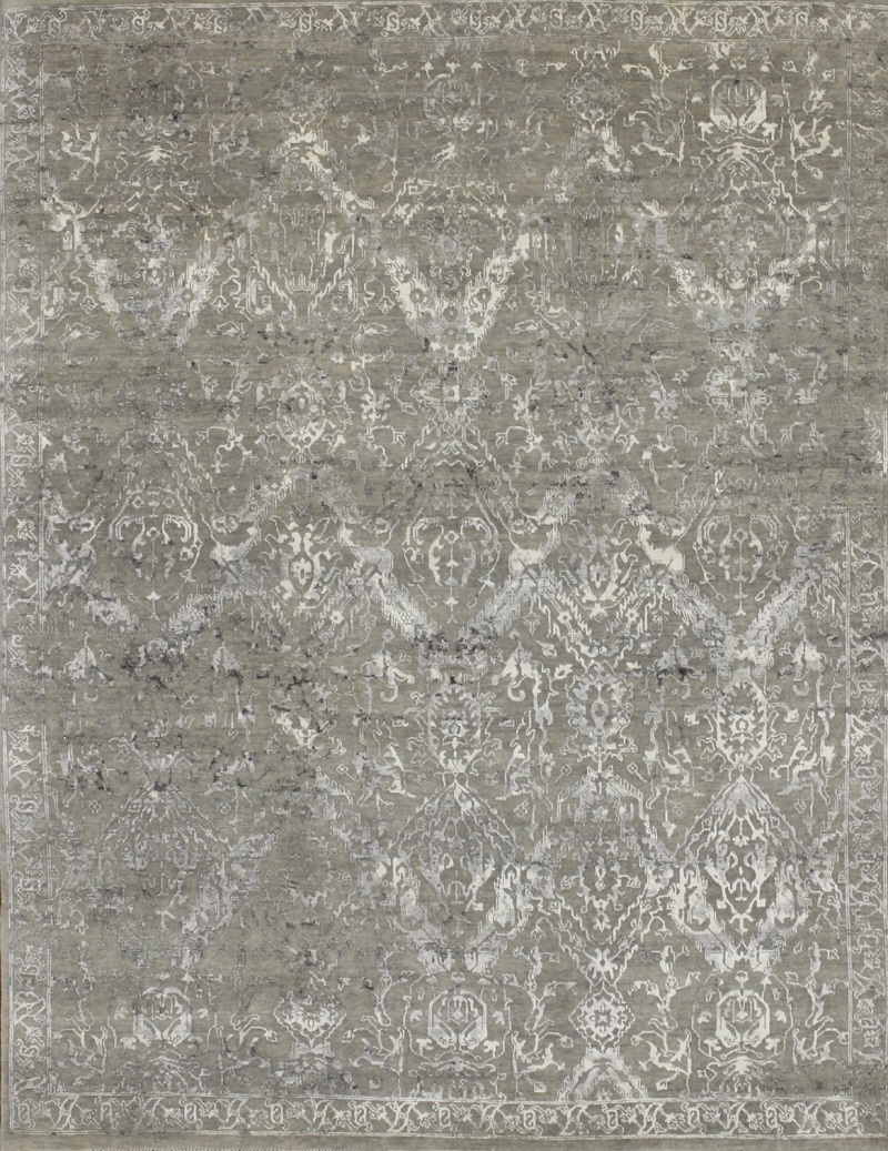 Contemporary Rugs & Transitional Rugs Sapphire 022492 Lt. Grey - Grey & Ivory - Beige Hand Knotted Rug