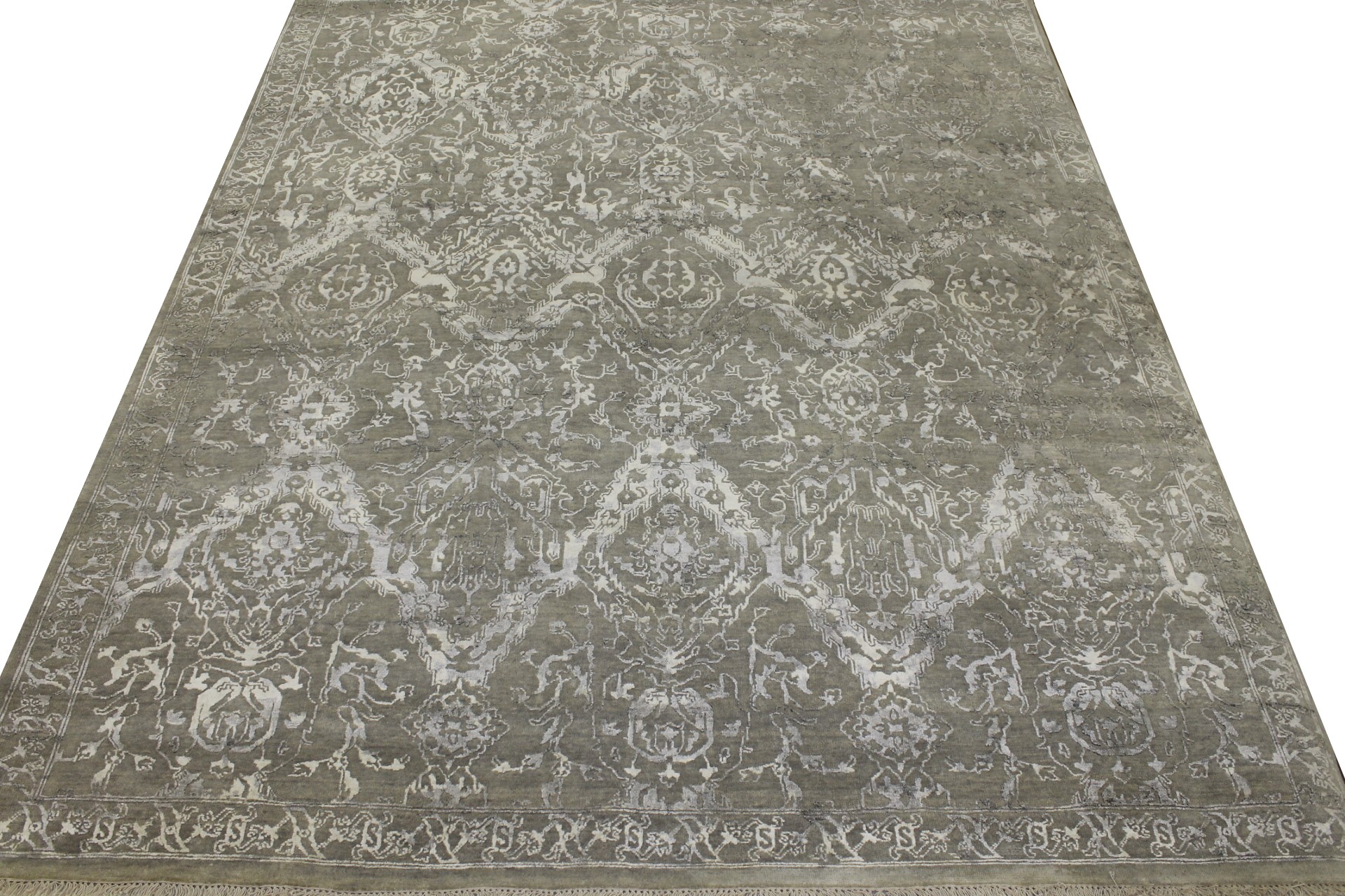 Contemporary Rugs & Transitional Rugs Sapphire 022492 Lt. Grey - Grey & Ivory - Beige Hand Knotted Rug