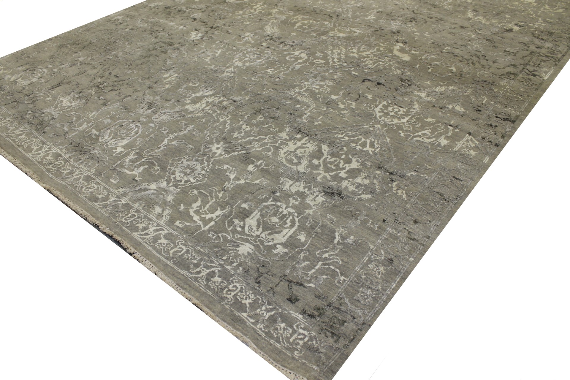 Contemporary Rugs & Transitional Rugs Sapphire 022492 Lt. Grey - Grey & Ivory - Beige Hand Knotted Rug