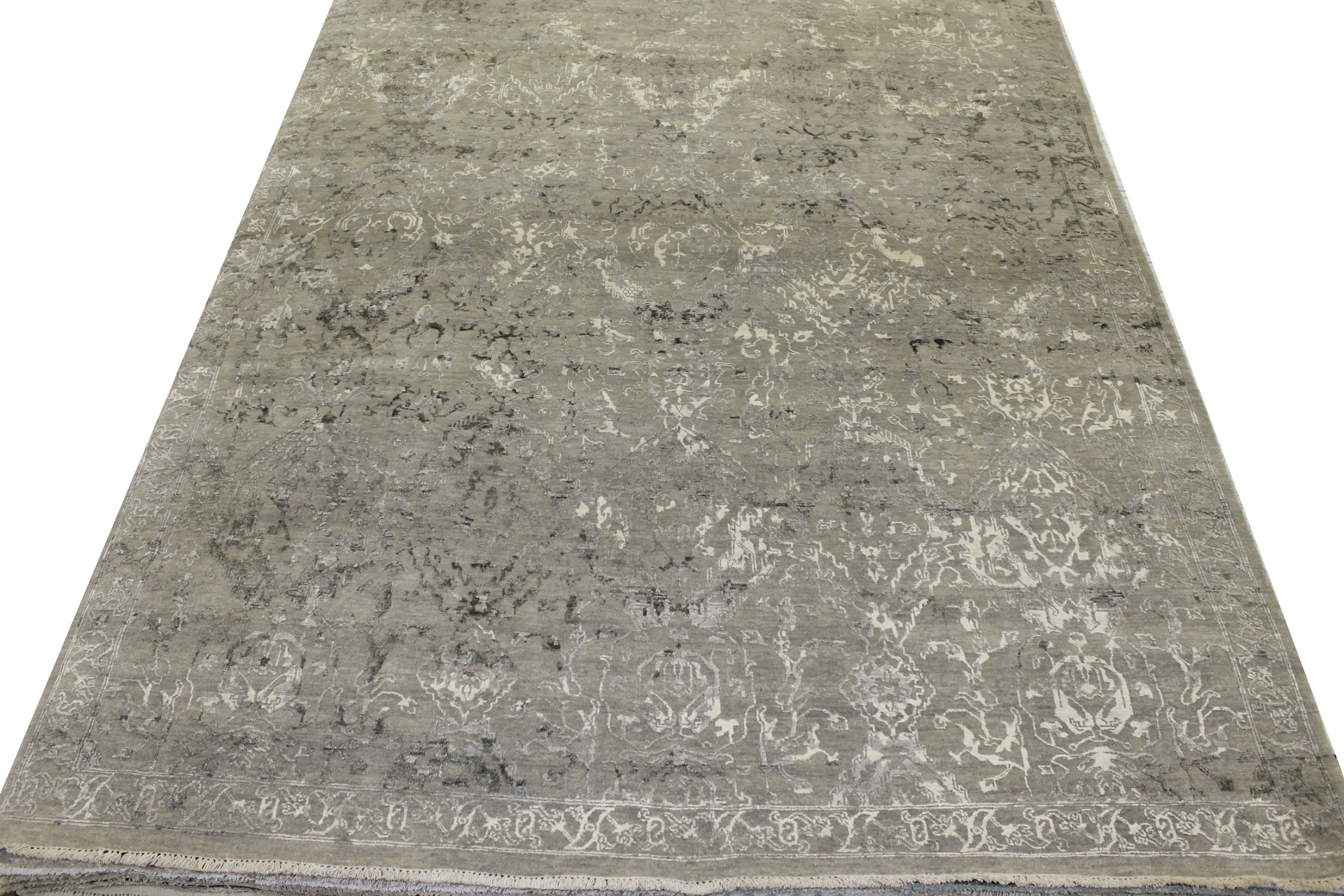 Contemporary Rugs & Transitional Rugs Sapphire 022492 Lt. Grey - Grey & Ivory - Beige Hand Knotted Rug