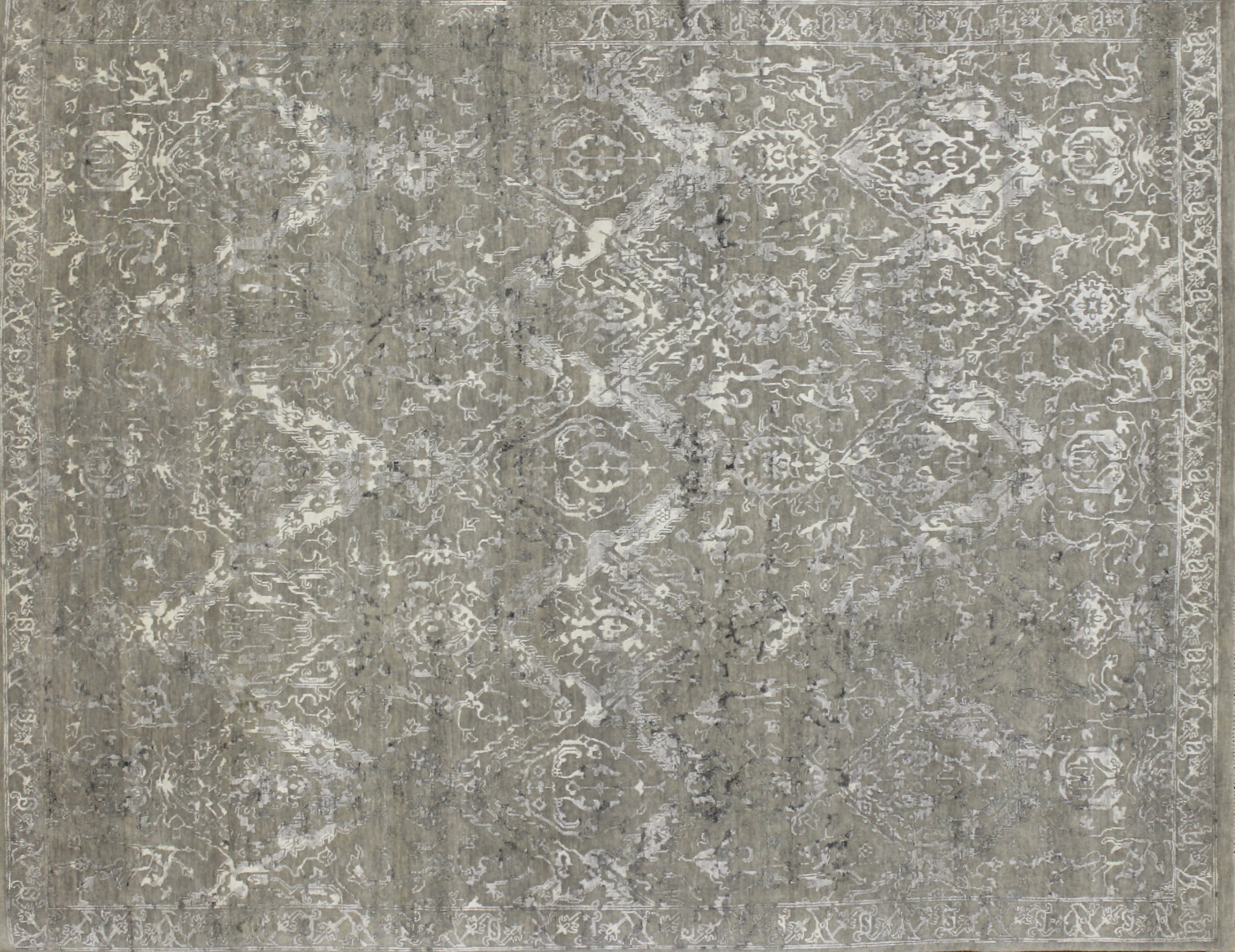 Contemporary & Modern Rugs Sapphire 022492 Lt. Grey - Grey & Ivory - Beige Hand Knotted Rug