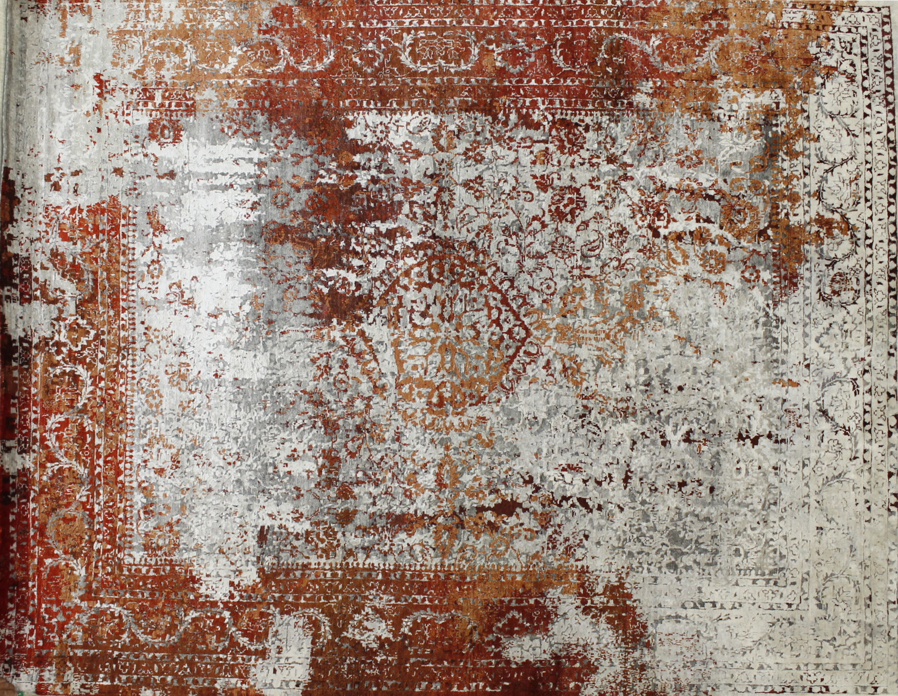Contemporary Rugs & Transitional Rugs Fine Splash 022459 Ivory - Beige & Red - Burgundy Hand Knotted Rug