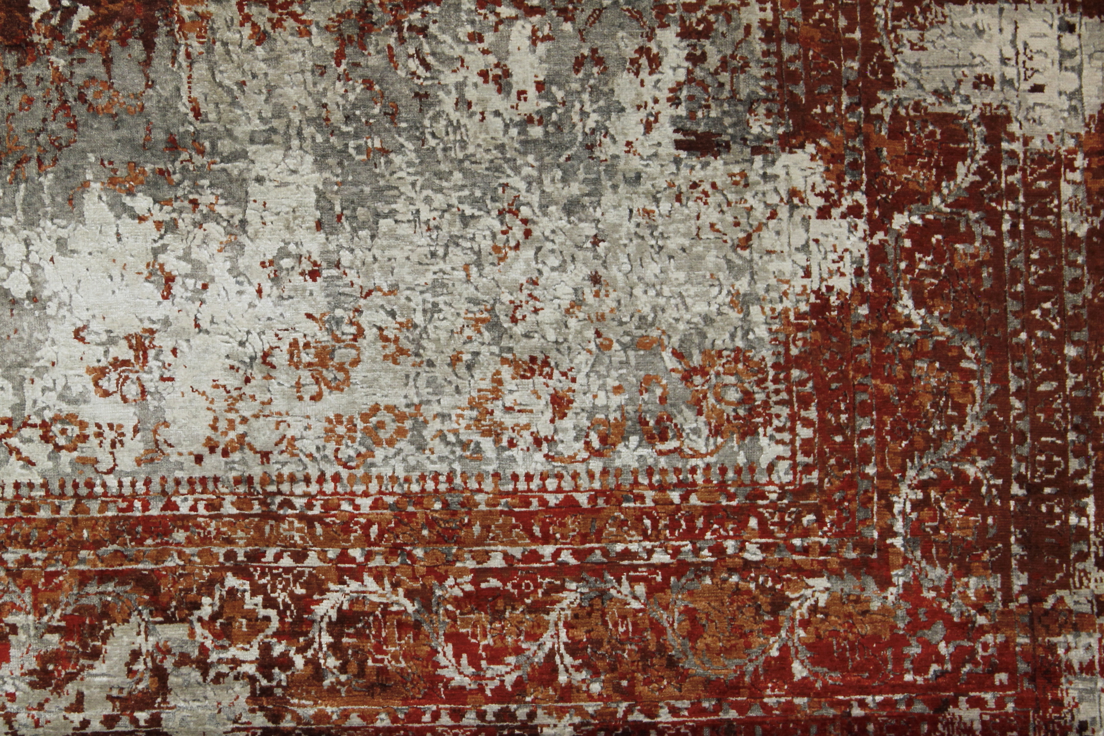 Contemporary Rugs & Transitional Rugs Fine Splash 022459 Ivory - Beige & Red - Burgundy Hand Knotted Rug