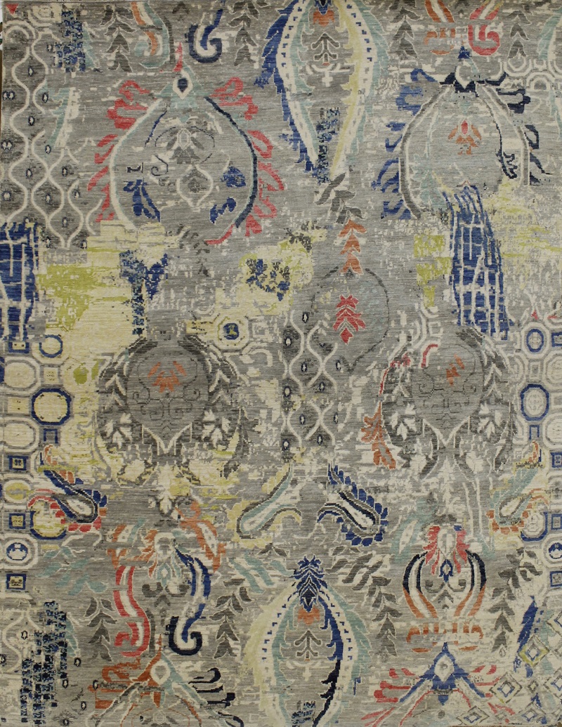 Contemporary Rugs & Transitional Rugs Jankat 022429 Lt. Grey - Grey & Multi Hand Knotted Rug
