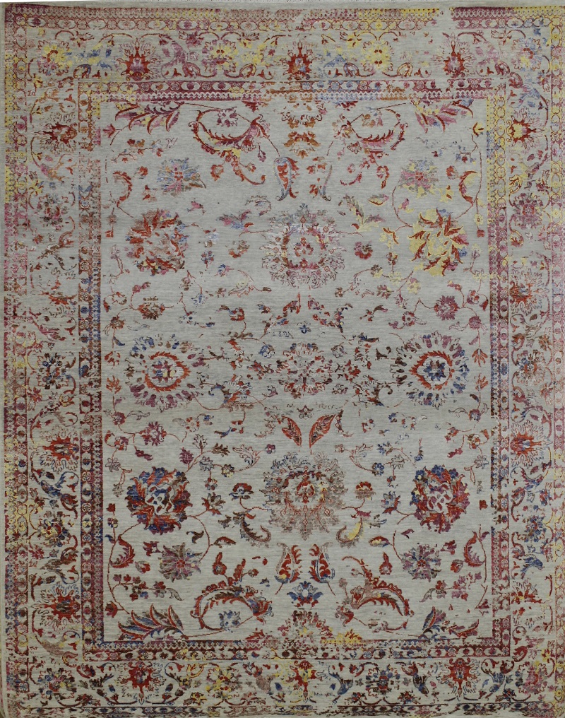Contemporary Rugs & Transitional Rugs Sapphire 022391 Lt. Grey - Grey & Multi Hand Knotted Rug