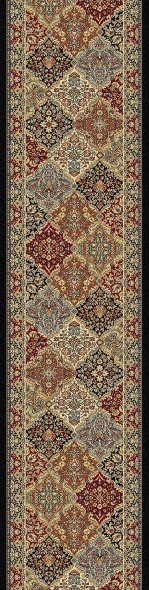 Hall & Stair Runner Rugs Ancient Garden 57008-3233 Black - Charcoal & Multi Machine Made Rug