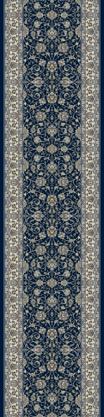 Hall & Stair Runner Rugs Ancient Garden 57120-3464 Medium Blue - Navy & Ivory - Beige Machine Made Rug
