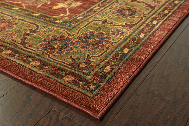 Traditional & Oriental Rugs KHARMA 836C Red - Burgundy & Lt. Green Machine Made Rug