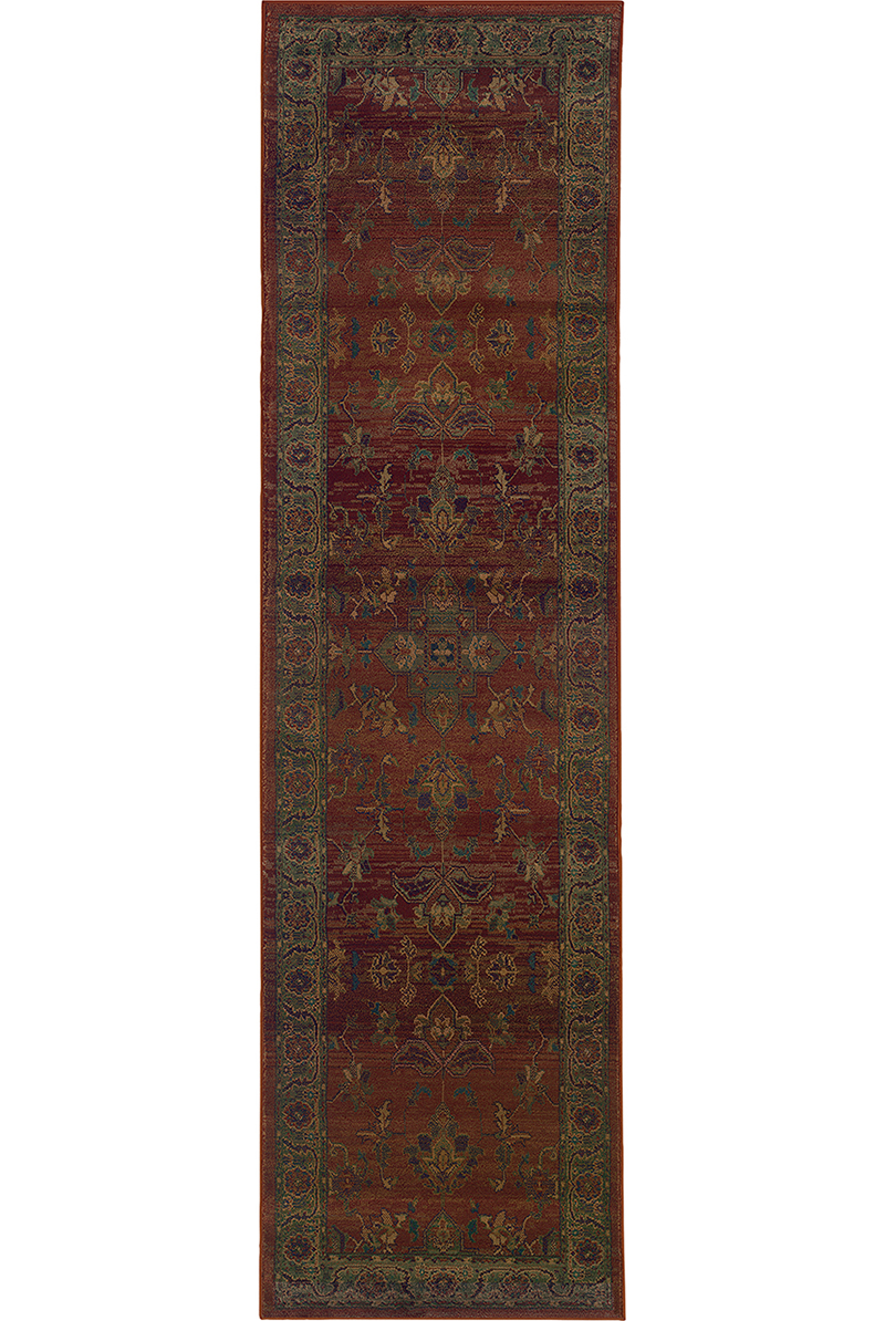 Traditional & Oriental Rugs KHARMA 836C Red - Burgundy & Lt. Green Machine Made Rug