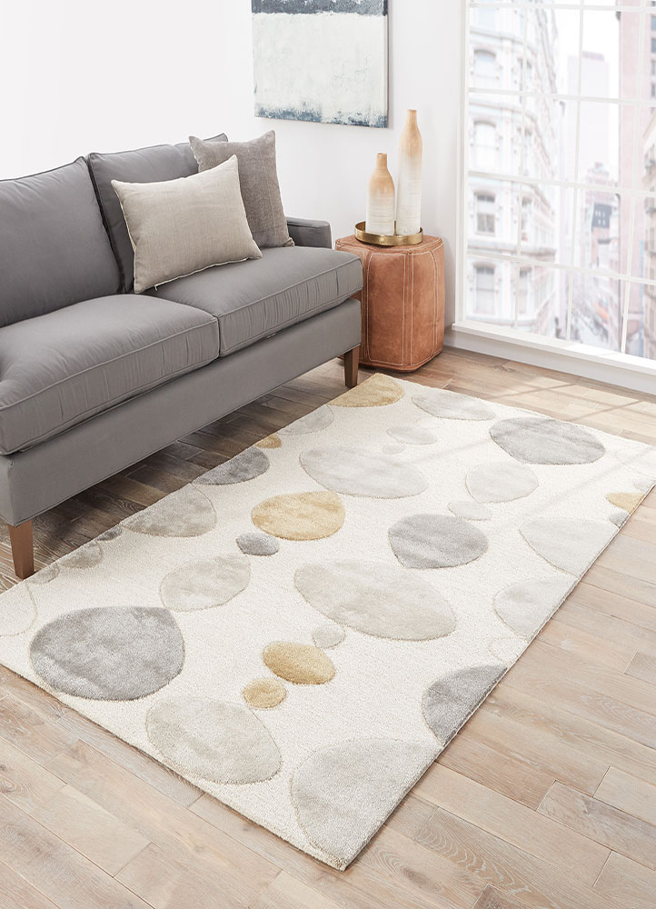 Contemporary & Transitional Rugs Blue BL102-Creekstone (S) Ivory - Beige & Lt. Grey - Grey Hand Tufted Rug